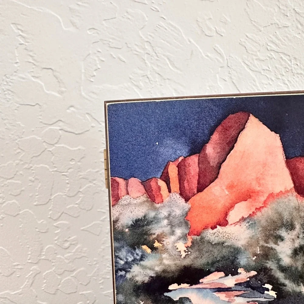VTG Wooden Jewelry Box With Watercolor Art 